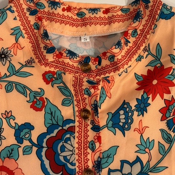 NWOT Women’s Boho Style Long Bell Sleeves Size Small Casual Blouse Orange - Picture 11 of 13